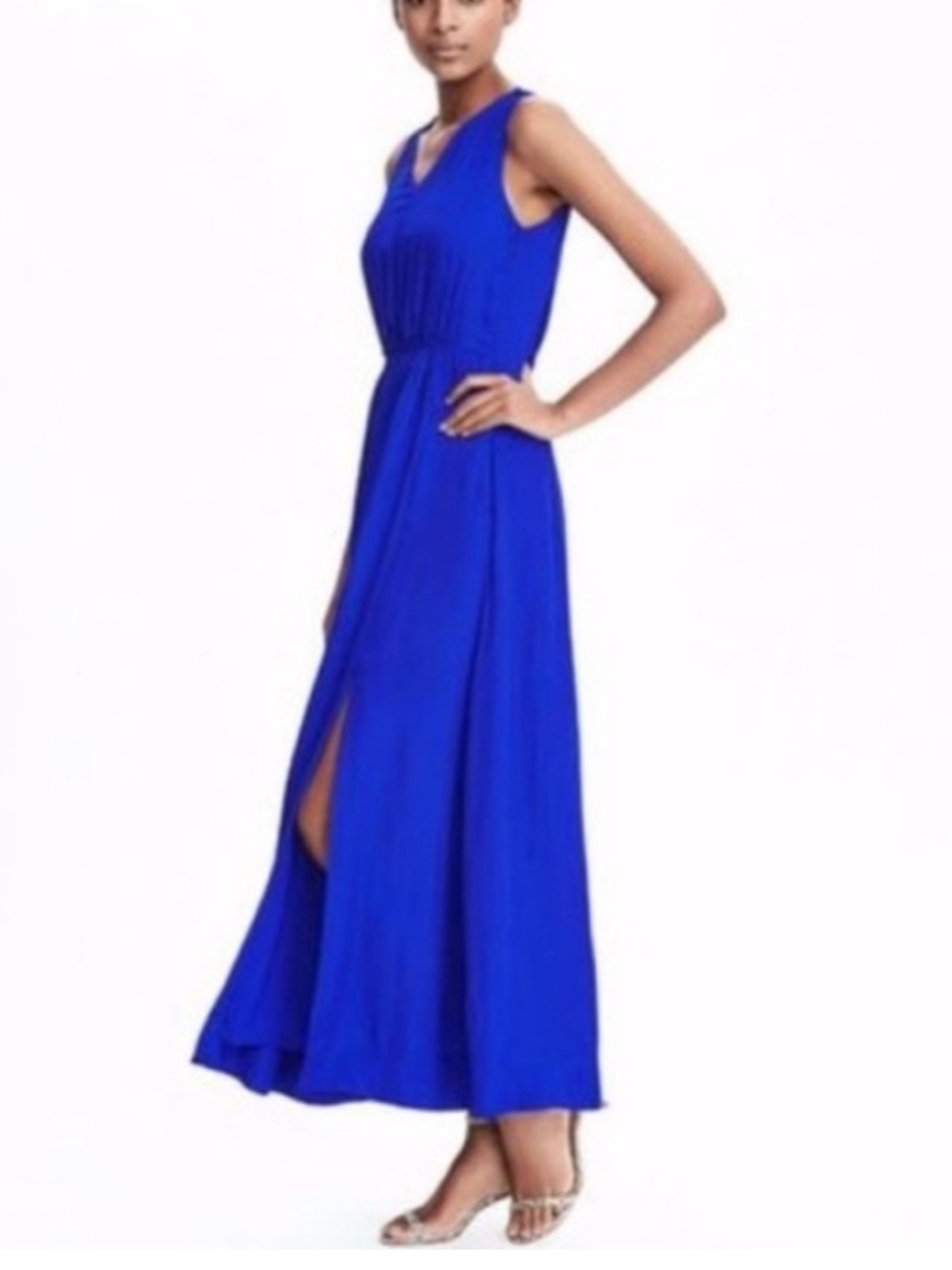 Banana Republic Vibrant Cobalt Sleeveless V -Neck Maxi Dress with Side Slit
